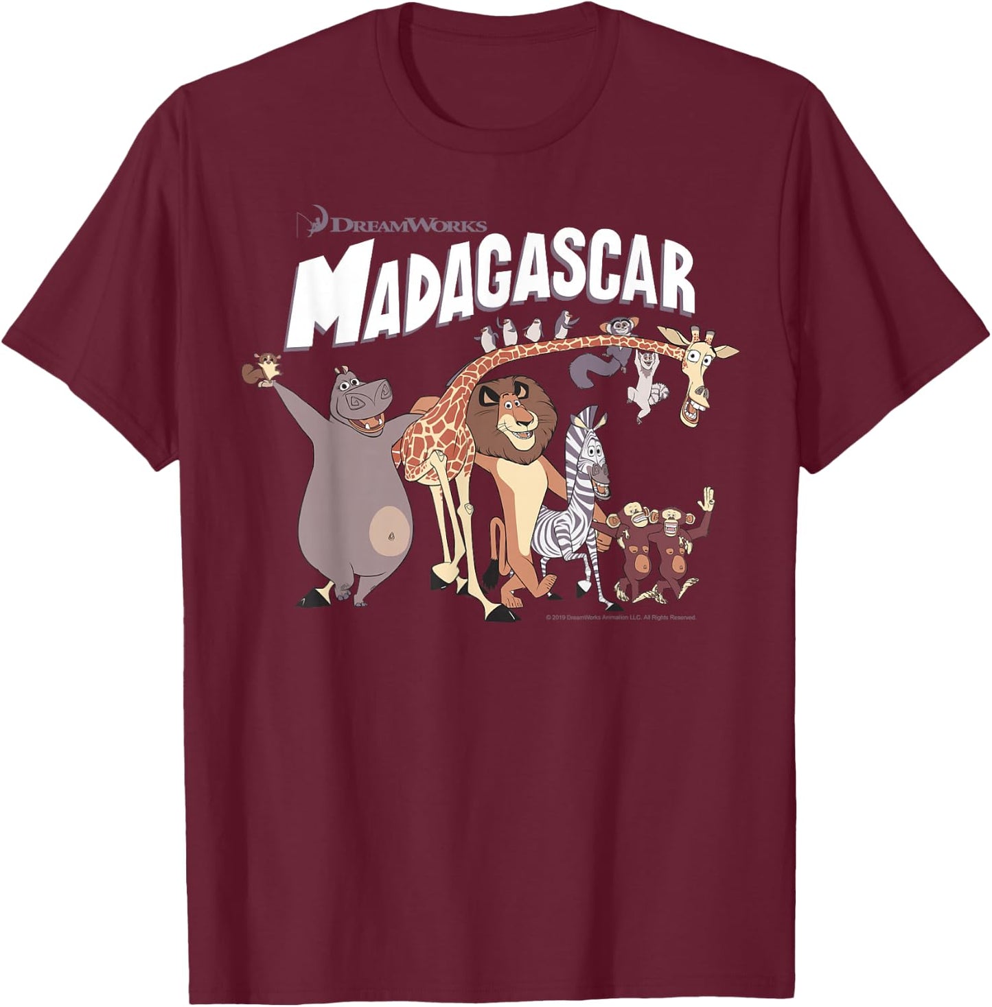 Madagascar Cartoon Group Shot Movie Logo Small T-Shirt - T-Shirt | Maroon