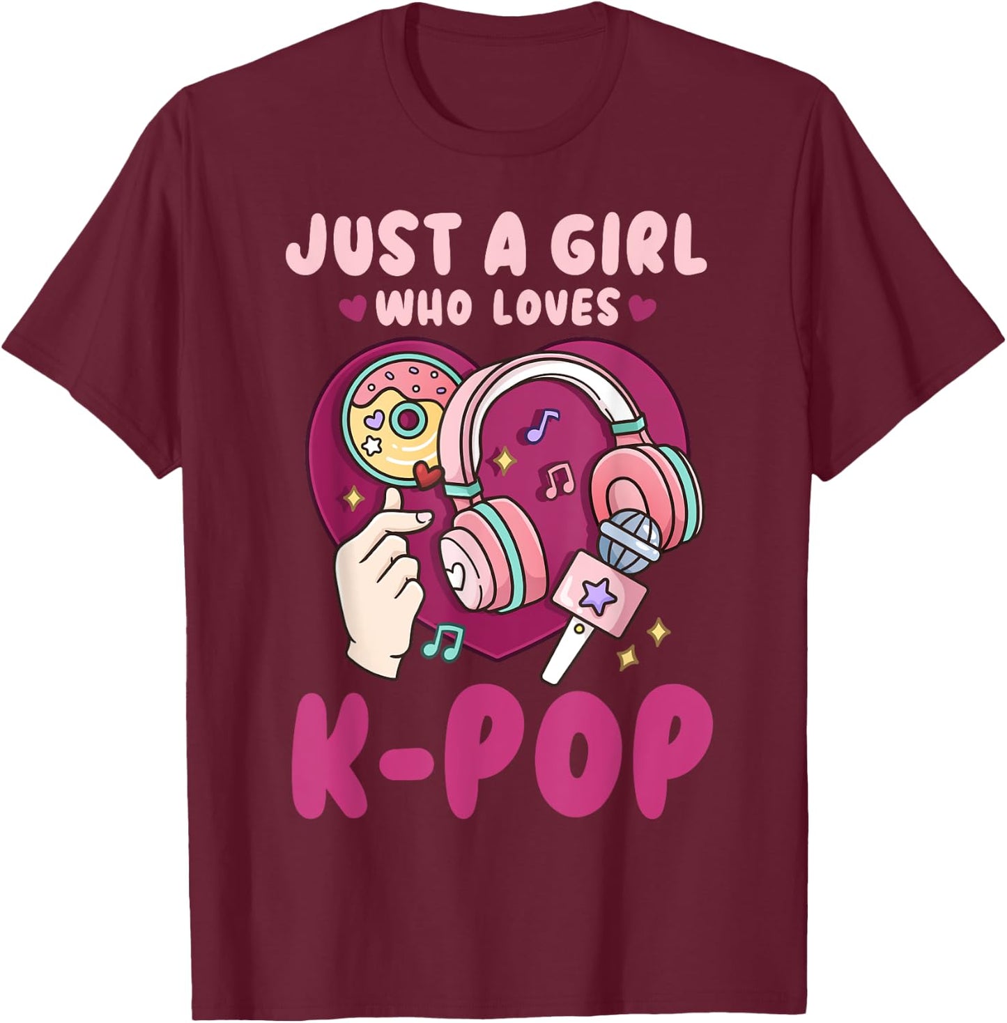 K-Pop & Anime Lovers -Kids Black K-Pop Theme Girls T-Shirt - T-Shirt | Maroon