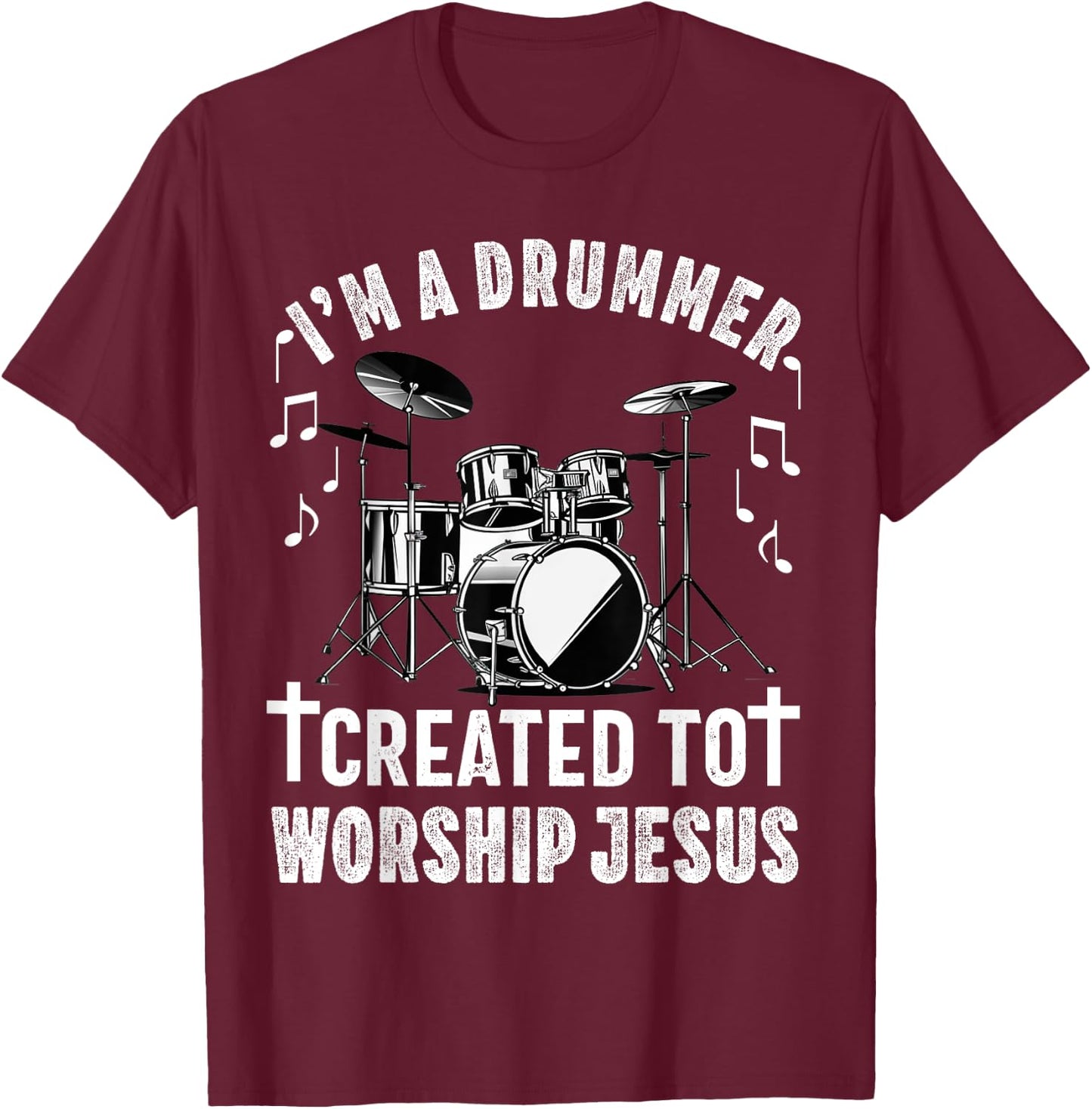 Christian Drummer Drum Player Stick Men Jesus Worship Music T-Shirt - T-Shirt | Maroon