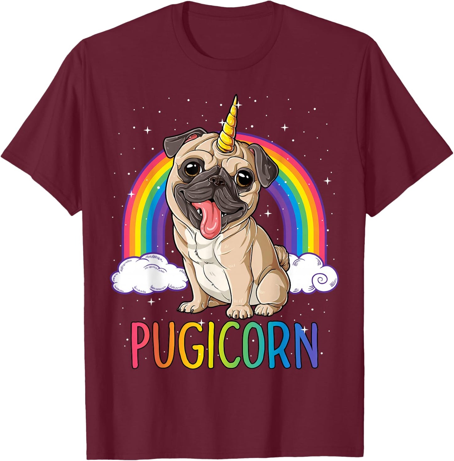 Pugicorn Pug Unicorn T Shirt Girls Kids Space Galaxy Rainbow T-Shirt - T-Shirt | Maroon