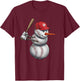 Baseball Snowman Balls Snow Christmas Xmas Men Women Player T-Shirt - T-Shirt | Maroon
