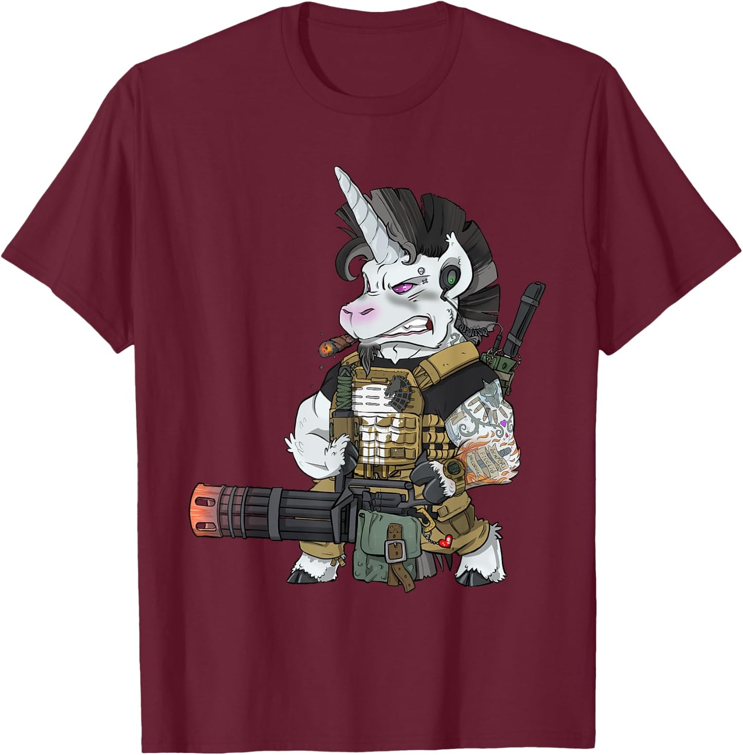 Tactical Unicorn Soldier Patriot Veteran T-Shirt - T-Shirt | Maroon