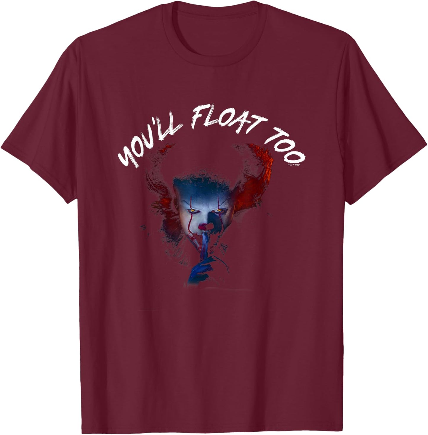 It You'll Float Too Shh Pennywise Big Face Big Chest Logo T-Shirt - T-Shirt | Maroon