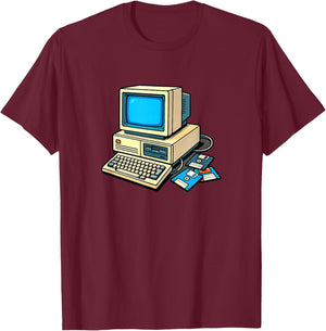 Retro Computer - Vintage Tech - 1980's Computer Setup T-Shirt - T-Shirt | Maroon