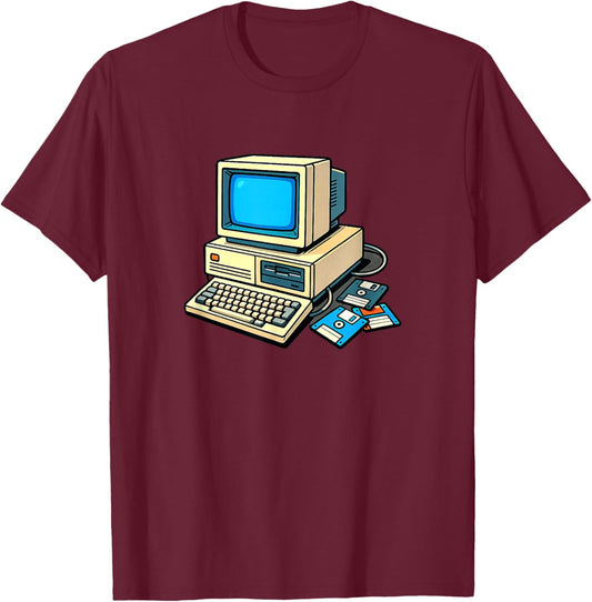 Retro Computer - Vintage Tech - 1980's Computer Setup T-Shirt - T-Shirt | Maroon