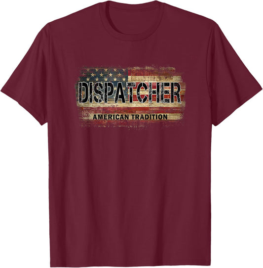 American Flag Vintage Dispatcher T-Shirt - T-Shirt | Maroon