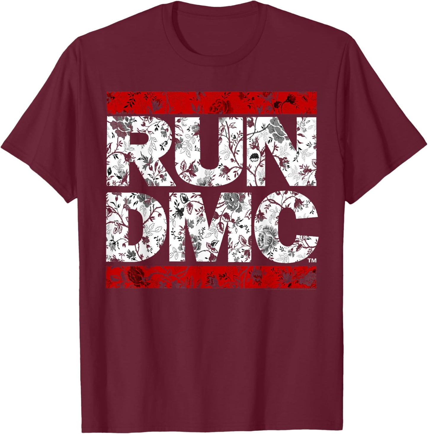 Run DMC Official Floral Red Logo T-Shirt - T-Shirt | Maroon