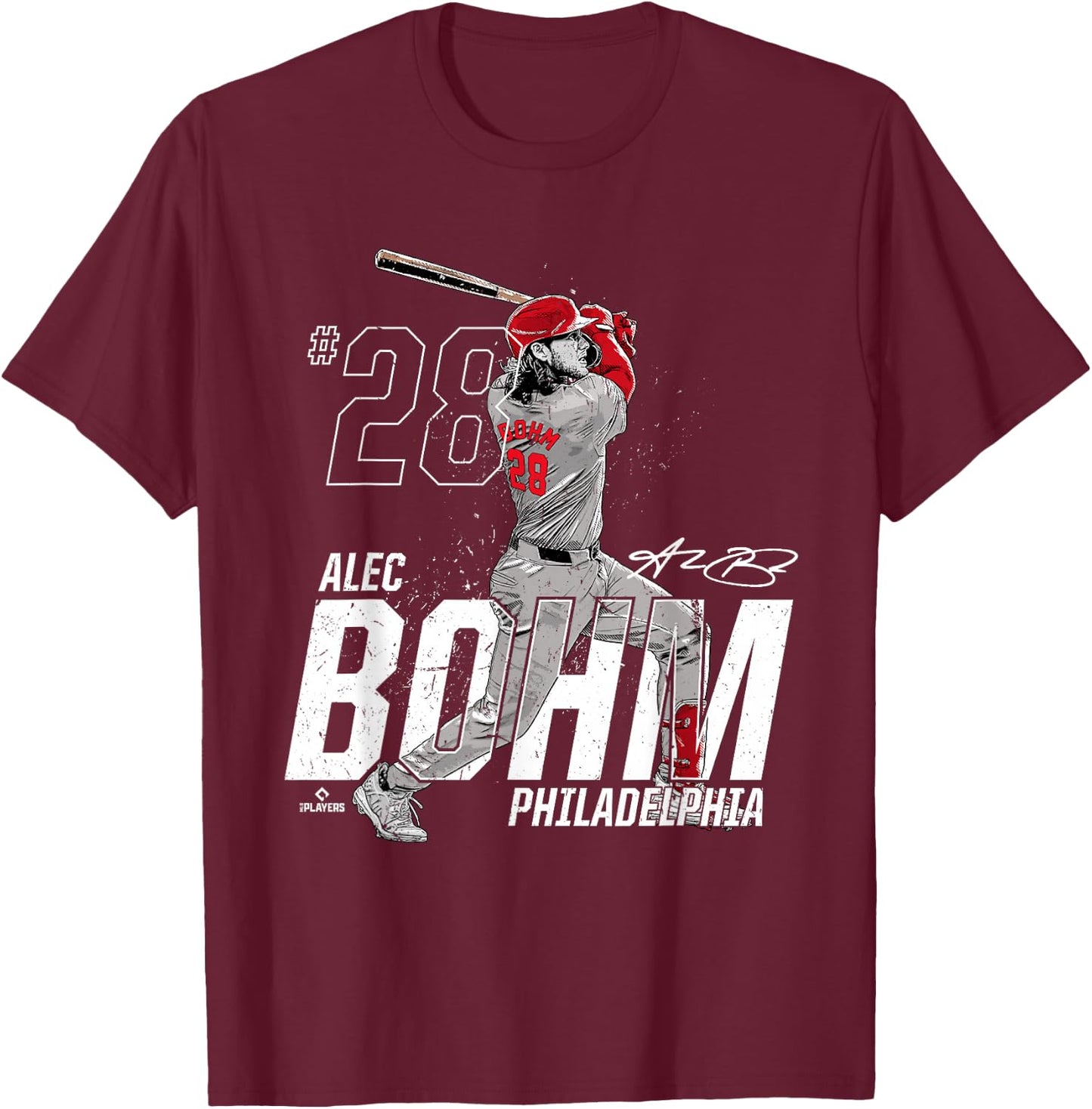 Dynamic Pose Alec Bohm Philadelphia Baseball MLBPA T-Shirt - T-Shirt | Maroon