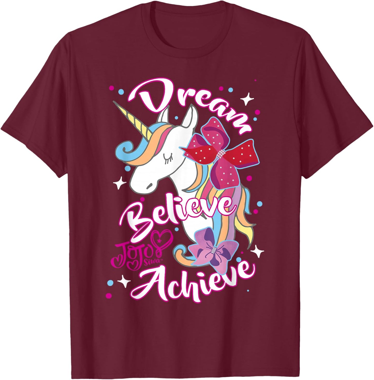 JoJo Siwa Dream Believe Achieve Unicorn T-Shirt - T-Shirt | Maroon