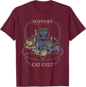 Support Your Local Cat Cult - Retro Occult T-Shirt - T-Shirt | Maroon