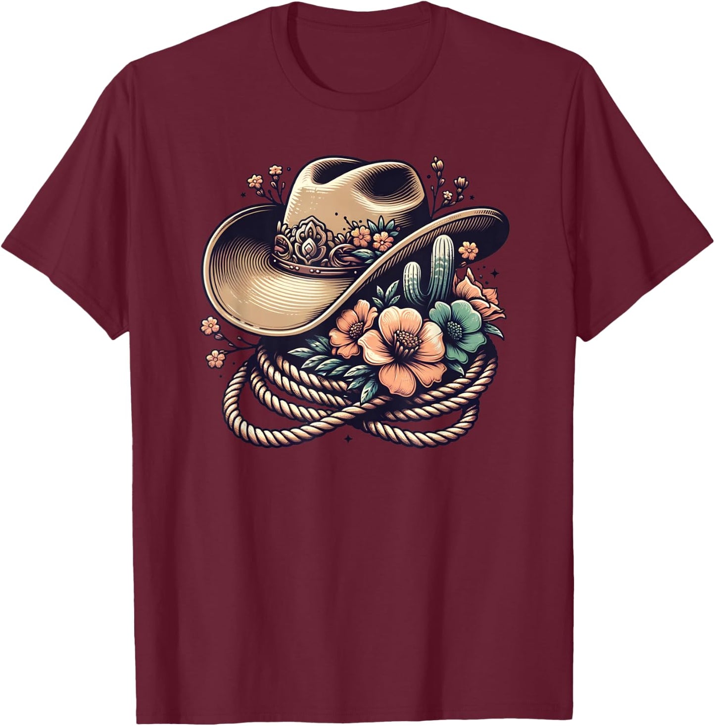 Western Country Cowgirl Vintage Western Country Rodeo Cowgirl Cowboy T-Shirt - T-Shirt | Maroon