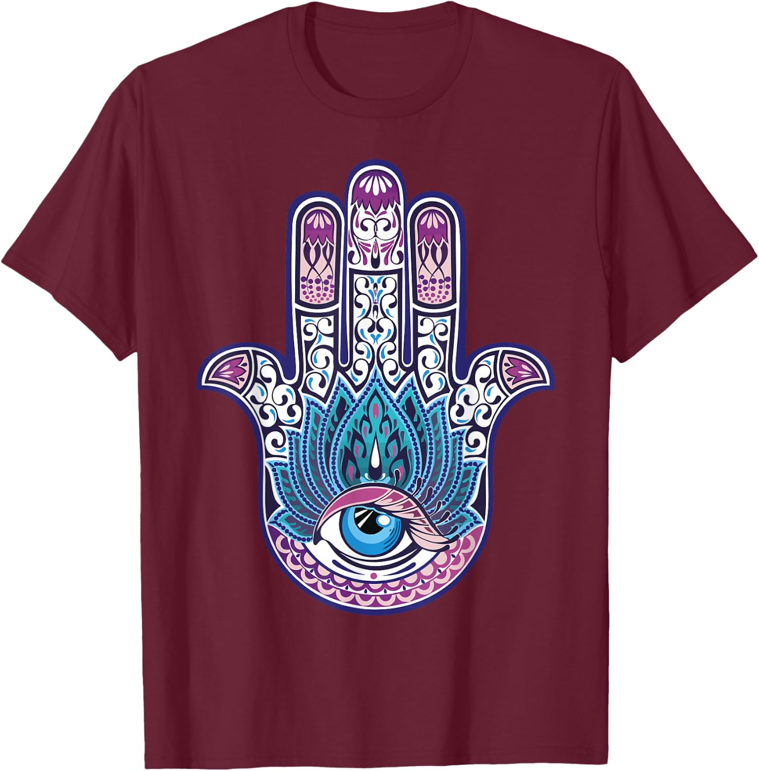 Hamsa Hand Mandala Yoga Fatima Hand Symbol Boho T-Shirt - T-Shirt | Maroon