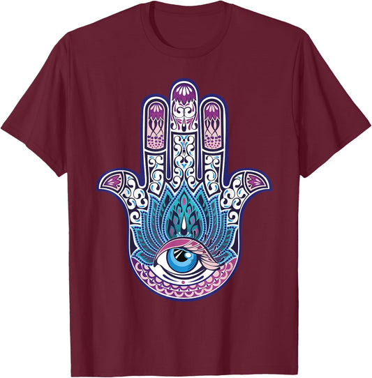 Hamsa Hand Mandala Yoga Fatima Hand Symbol Boho T-Shirt - T-Shirt | Maroon