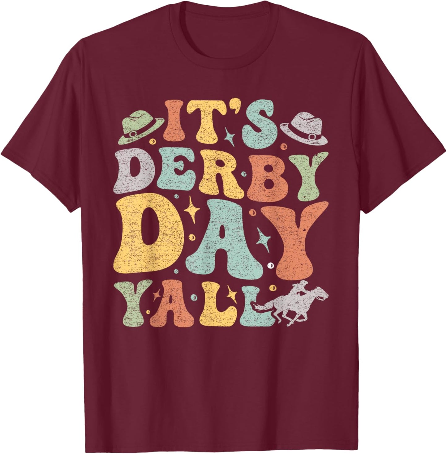Groovy Horse Racing Derby Day Costume KY Sports Lovers T-Shirt - T-Shirt | Maroon