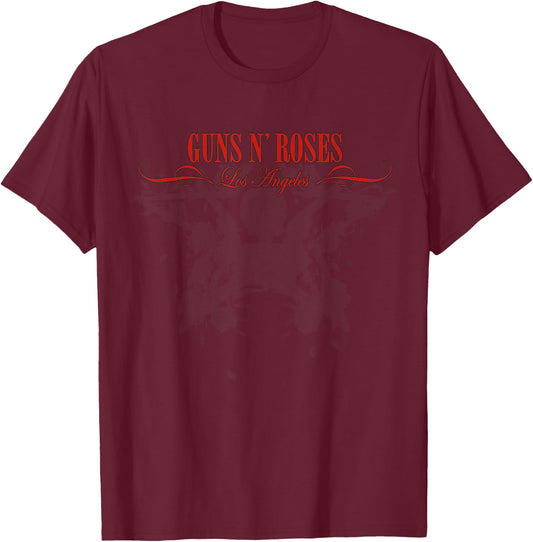 Guns N' Roses Official Los Angeles Skeleton Faded T-Shirt - T-Shirt | Maroon