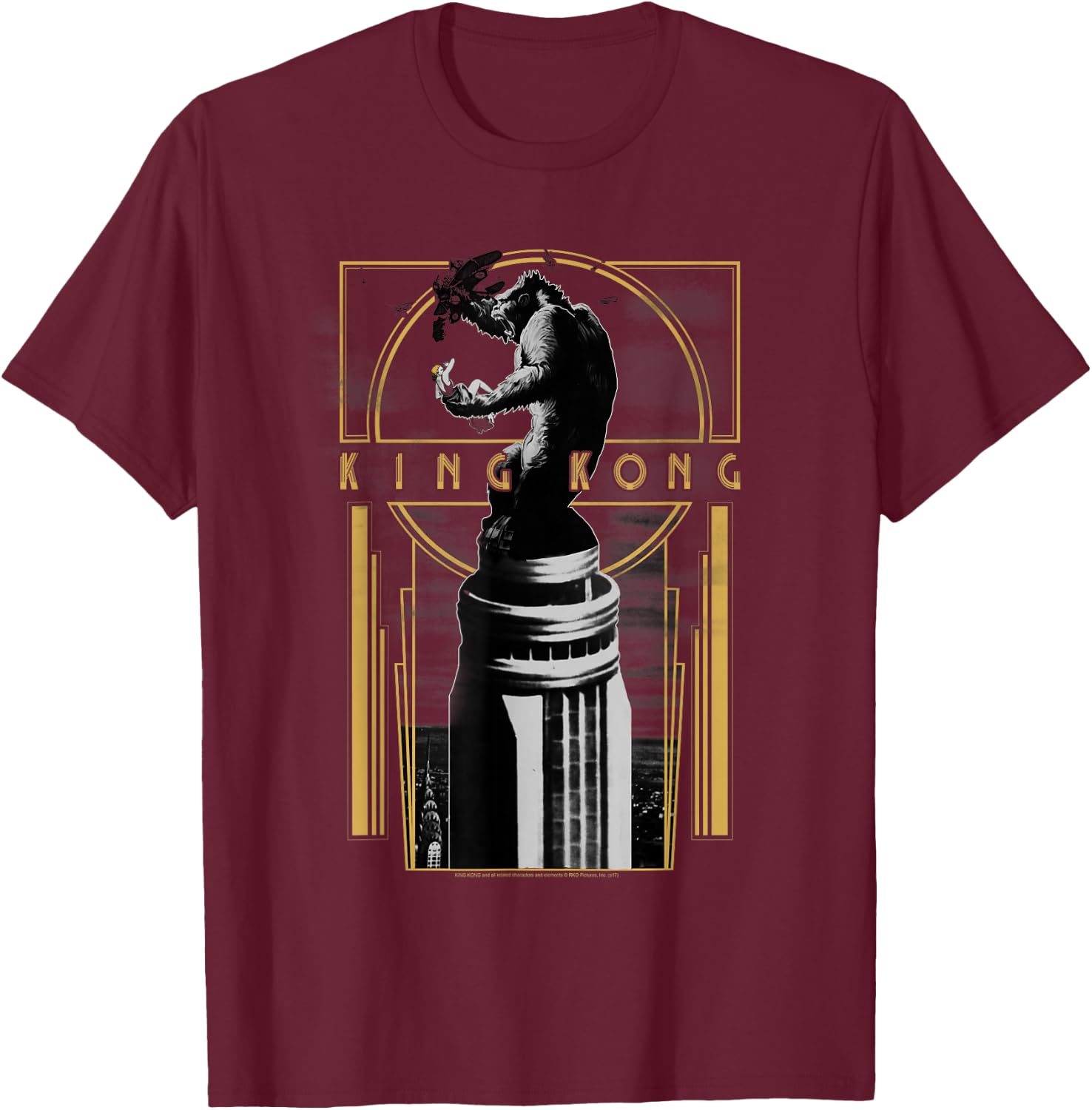 Warner Bros. King Kong Deco Grey Cotton Polyester Blend Regular Fit Short Sleeve , Small, -Adults, Women, Casual, Spring, Summer T-Shirt - T-Shirt | Maroon