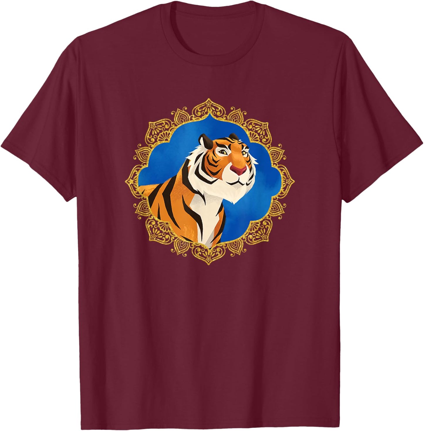 Disney Aladdin Live Action Rajah Tiger Gold Frame T-Shirt - T-Shirt | Maroon