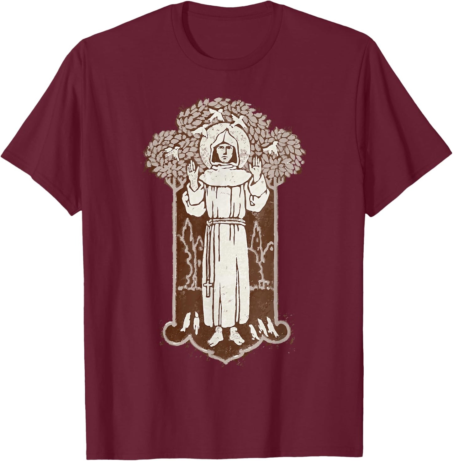 St Francis of Assisi Patron Saint of Animals Vintage T-Shirt - T-Shirt | Maroon