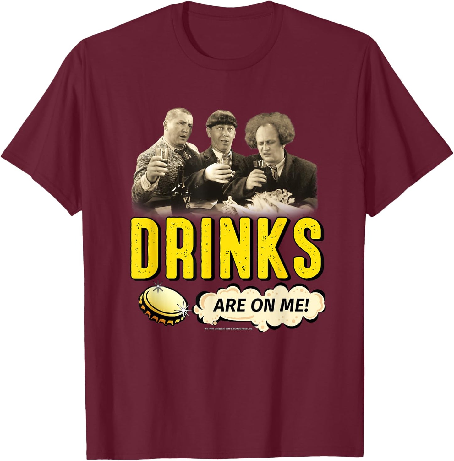 TTS- The Three Stooges: Drinks Are On Me! T-Shirt - T-Shirt | Maroon