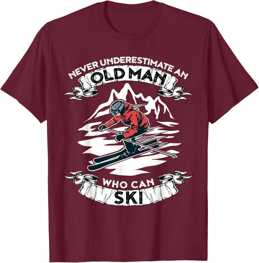 Never Underestimate An Old Man Who Loves Skiing T-Shirt - T-Shirt | Maroon