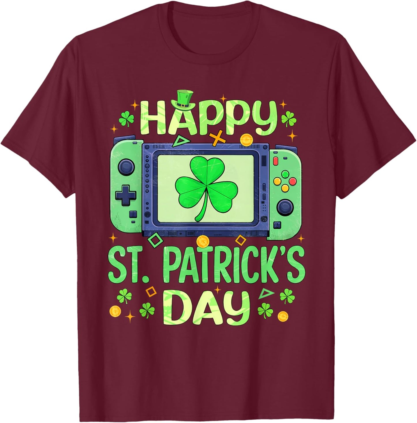 Happy St. Patrick's Day Video Gamer Controller Irish Men Boy T-Shirt - T-Shirt | Maroon