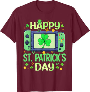 Happy St. Patrick's Day Video Gamer Controller Irish Men Boy T-Shirt - T-Shirt | Maroon