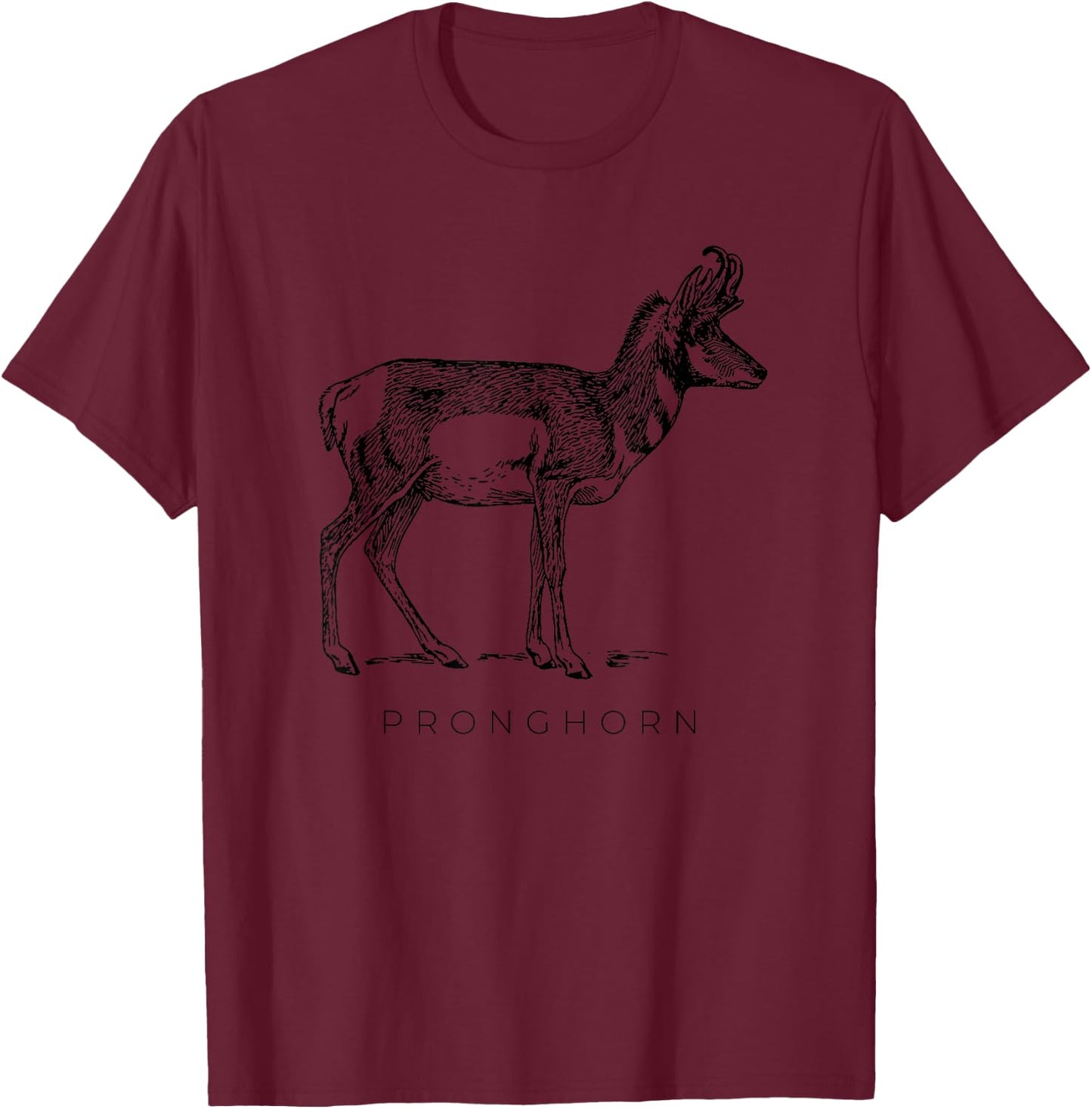 American Antelope Looks Like Art Drawing Pronghorn , Boys, -Adults, Short Sleeve, Grey, S, Classic Fit, Cotton 90% Polyester 10% T-Shirt - T-Shirt | Maroon
