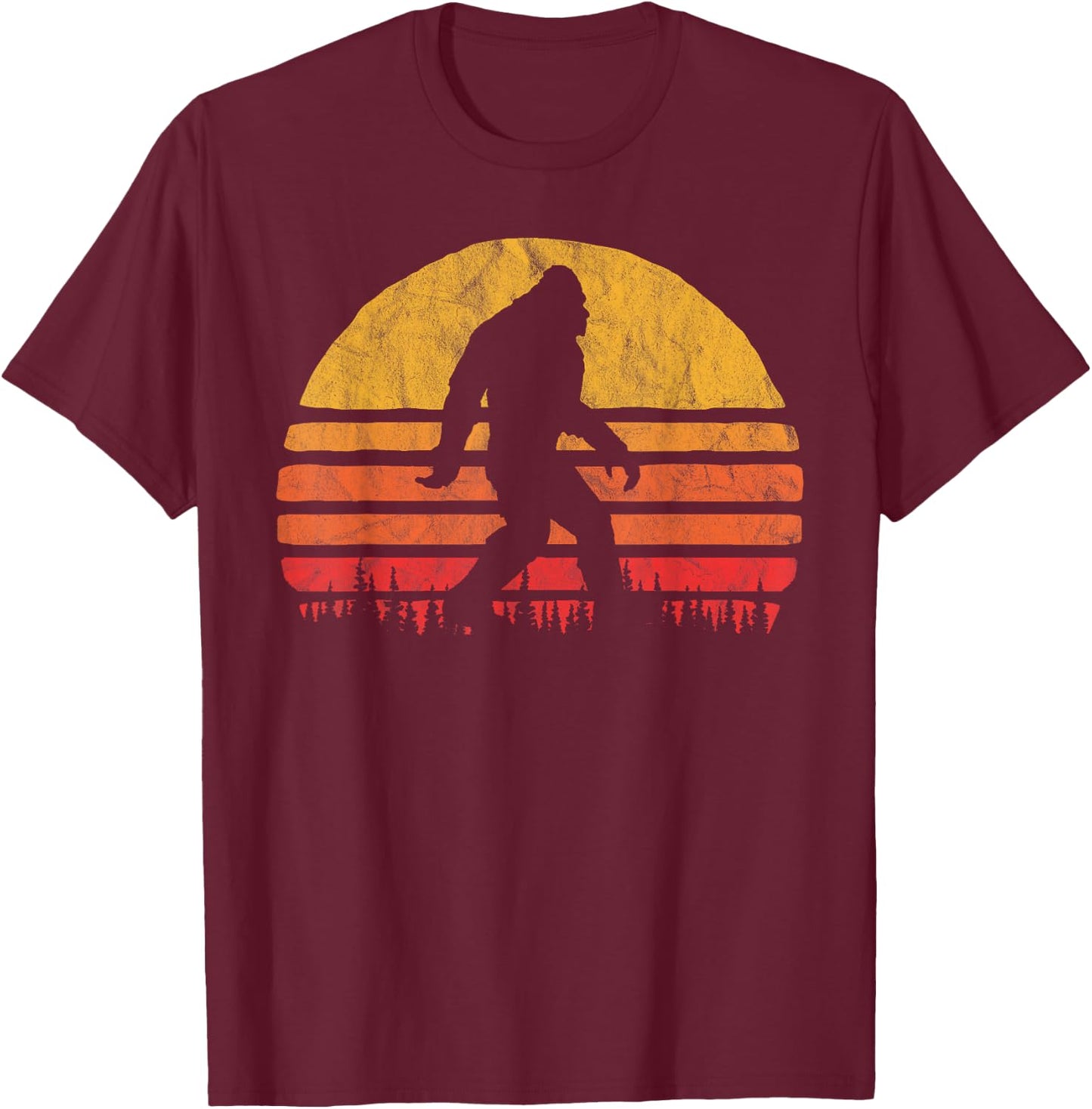 Retro Bigfoot Silhouette Sun Believe! Original 80's Graphic T-Shirt - T-Shirt | Maroon