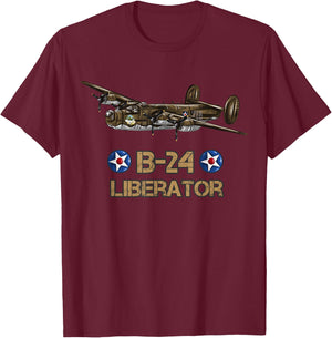 WW2 Aviation B-24 Liberator American Heavy Bomber Gift T-Shirt - T-Shirt | Maroon
