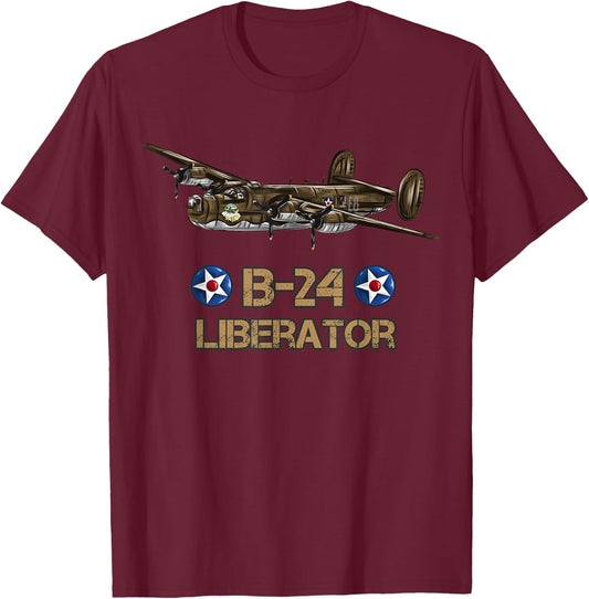WW2 Aviation B-24 Liberator American Heavy Bomber Gift T-Shirt - T-Shirt | Maroon