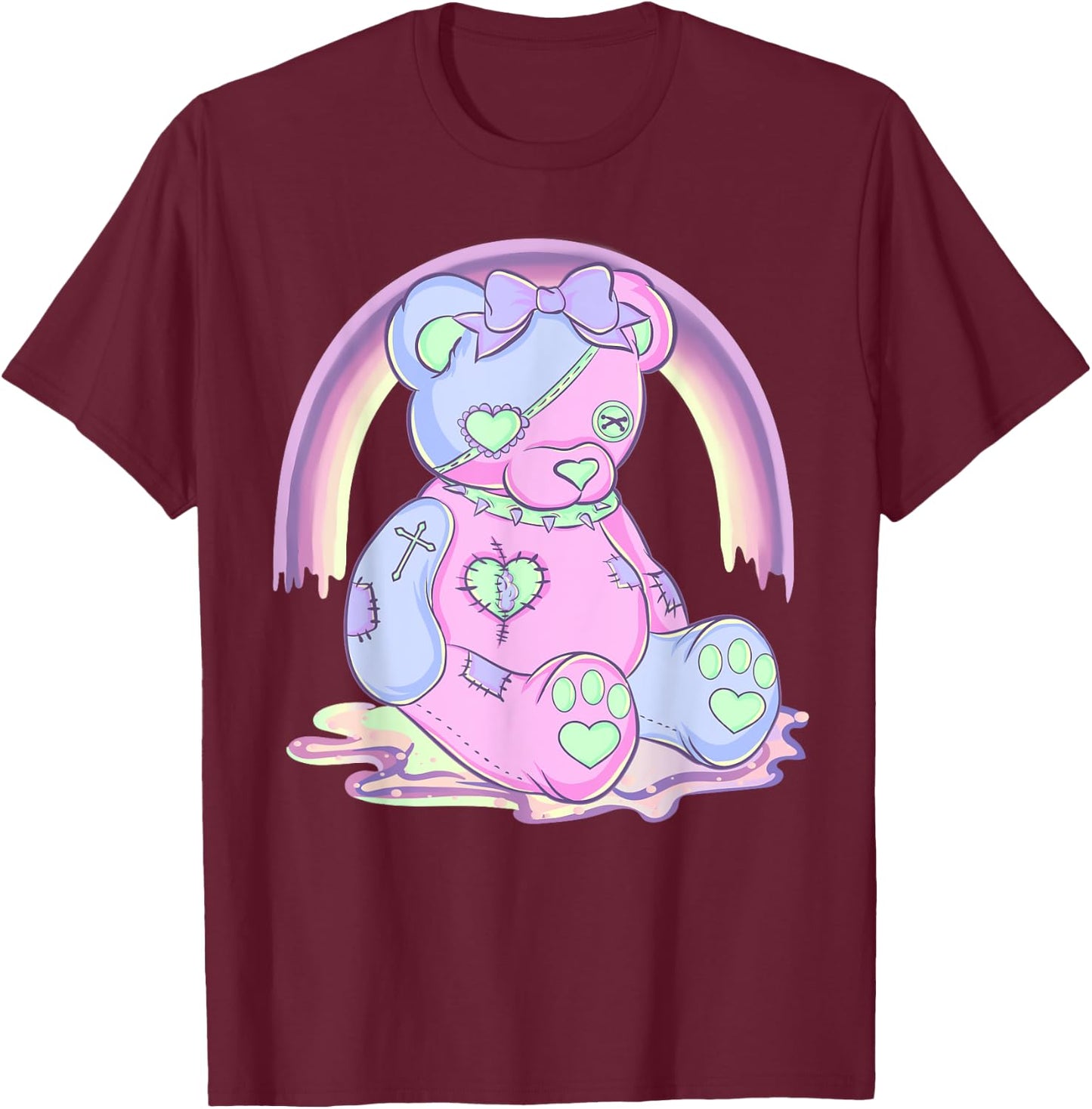 Pastel Goth Teddy Bear Japanese Anime Kawaii Menhera T-Shirt - T-Shirt | Maroon