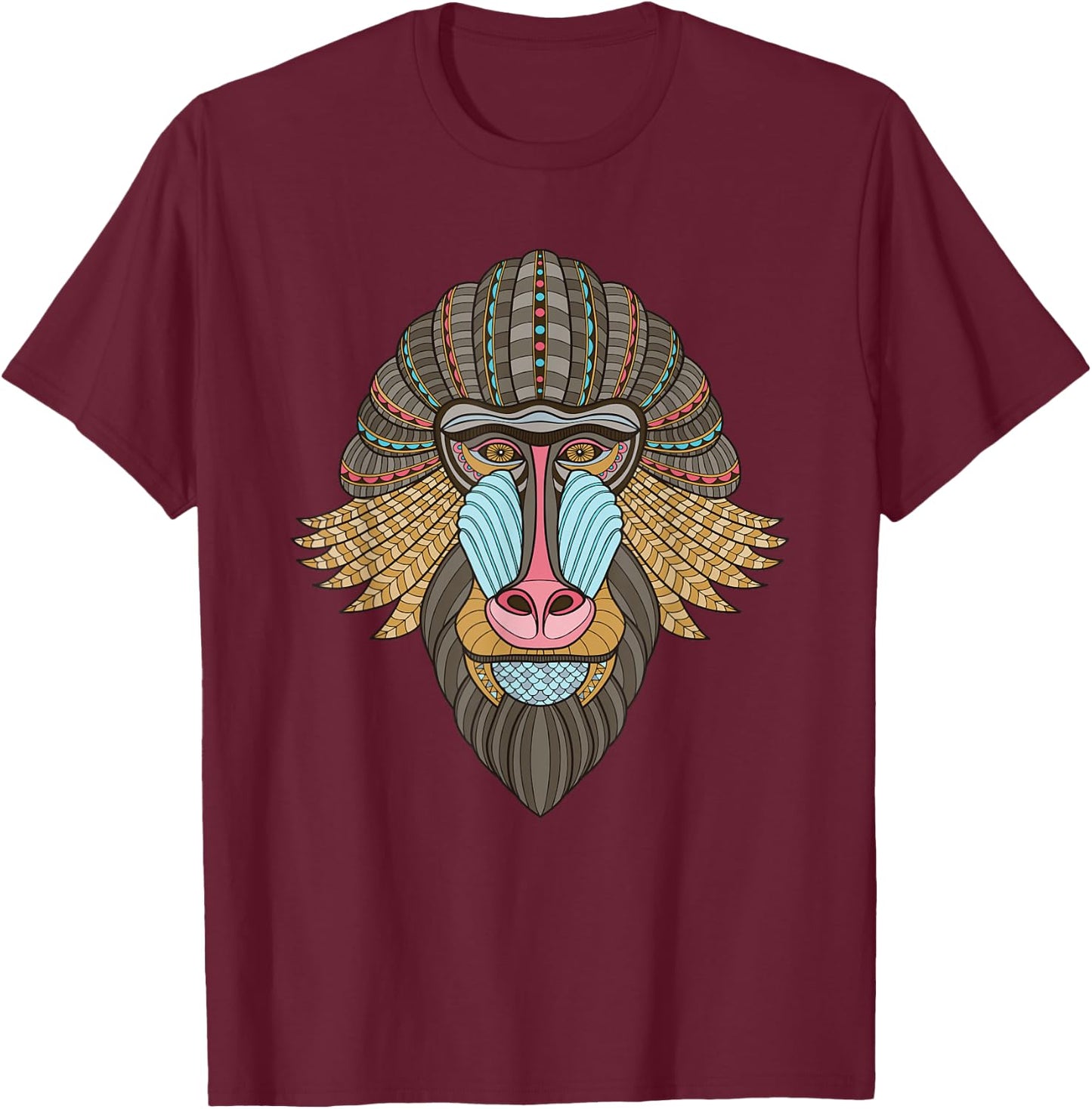 Mandrill Baboon T-Shirt - T-Shirt | Maroon