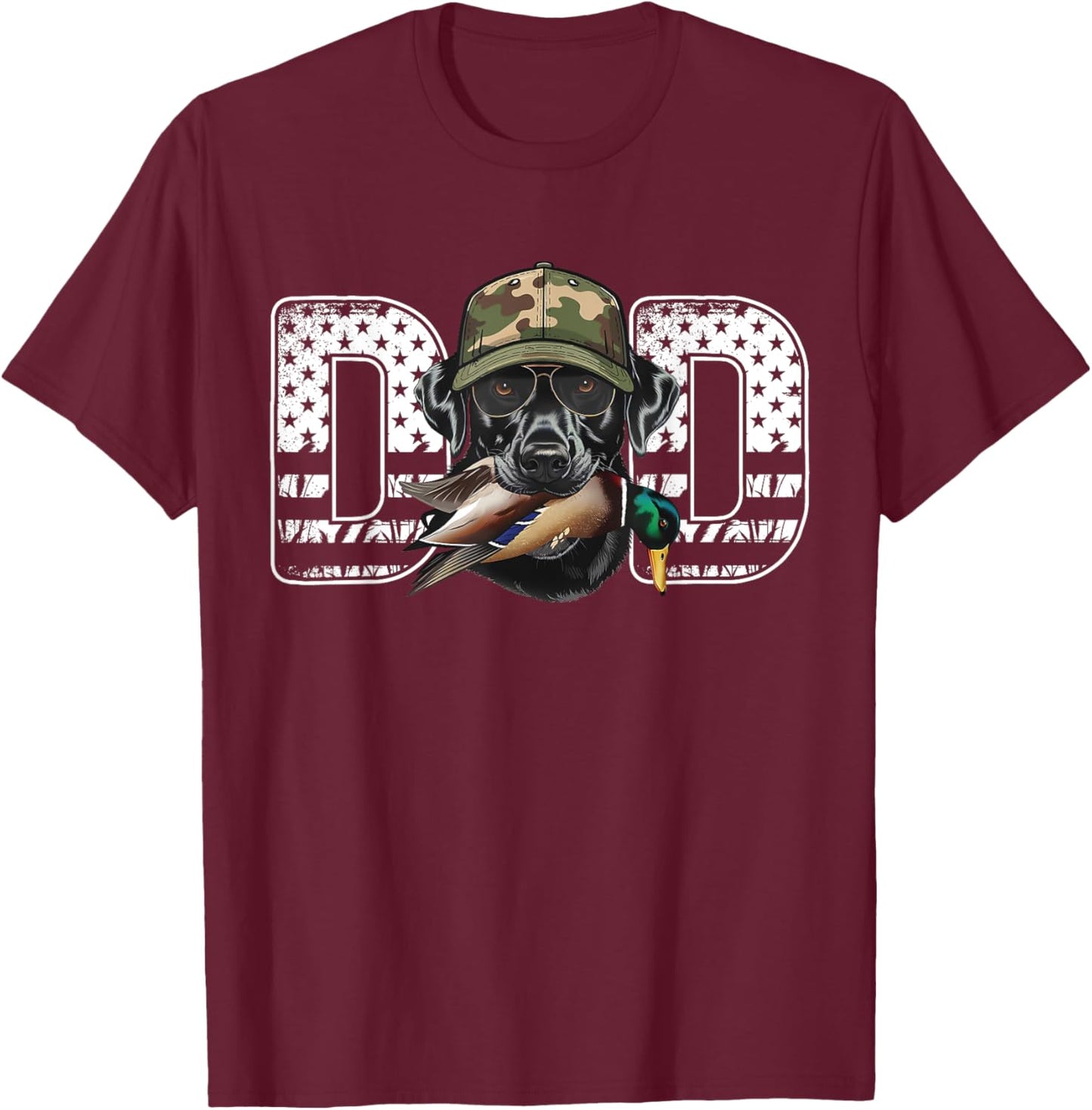 Retro American Flag Hunter Dad Black Labrador Fathers Day T-Shirt - T-Shirt | Maroon