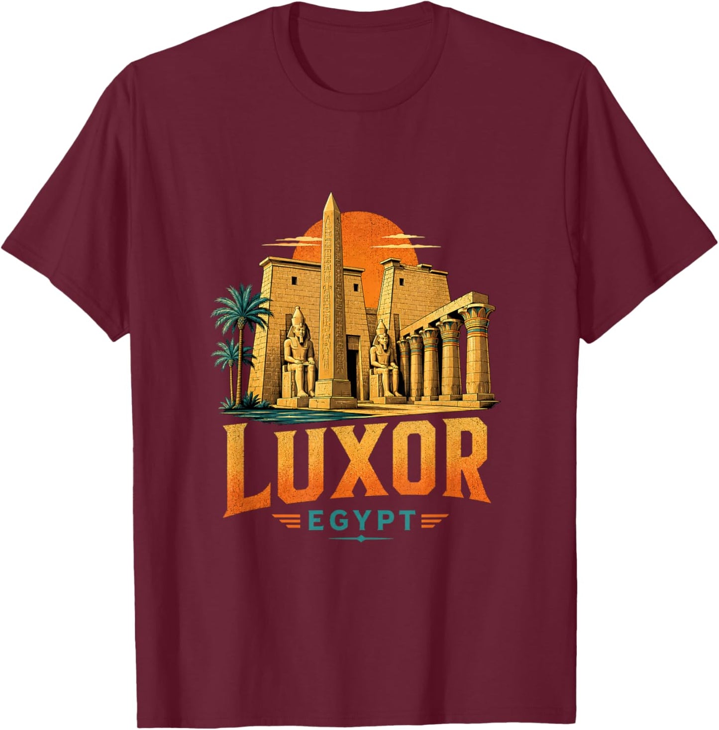 Vintage Luxor Egypt Travel Souvenir Landmark Gift T-Shirt - T-Shirt | Maroon