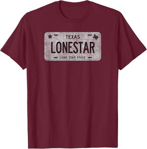 Funny TX State Vanity License Plate LONESTAR T-Shirt - T-Shirt | Maroon