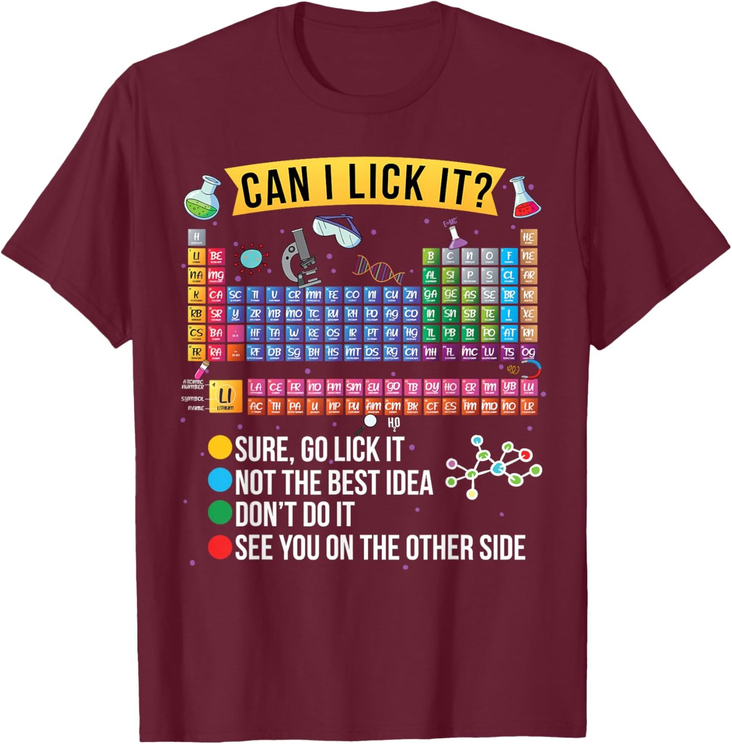 Can I Lick It Periodic Table Funny Science Chemistry Teacher T-Shirt - T-Shirt | Maroon
