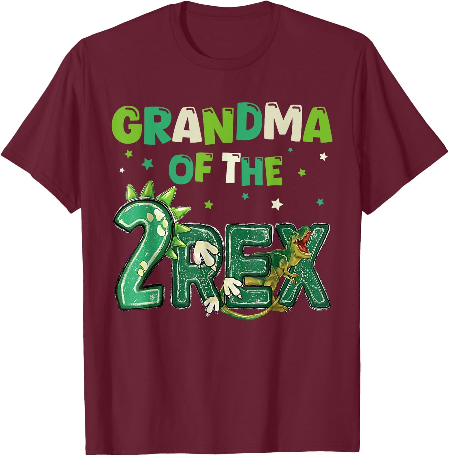 Grandma of the Two Rex Birthday Dinosaur Family Matching T-Shirt - T-Shirt | Maroon