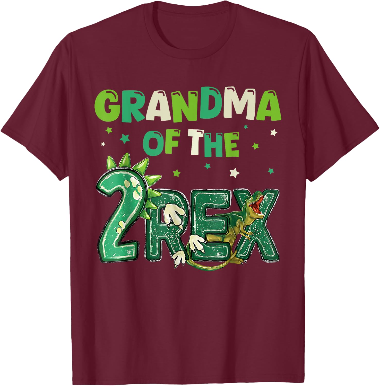 Grandma of the Two Rex Birthday Dinosaur Family Matching T-Shirt - T-Shirt | Maroon