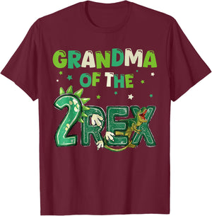 Grandma of the Two Rex Birthday Dinosaur Family Matching T-Shirt - T-Shirt | Maroon