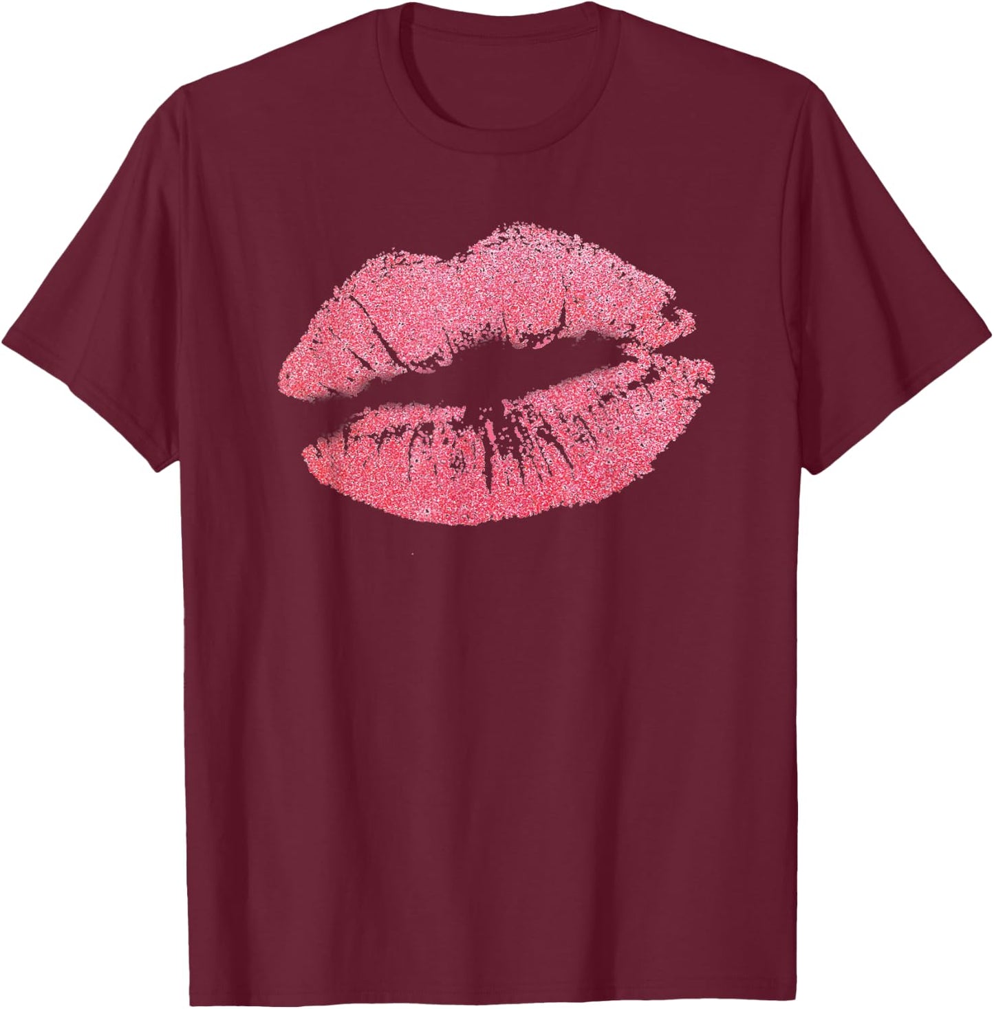 Pink Lips Kisses Lipstick Sexy Lips Kiss Gift T-Shirt - T-Shirt | Maroon