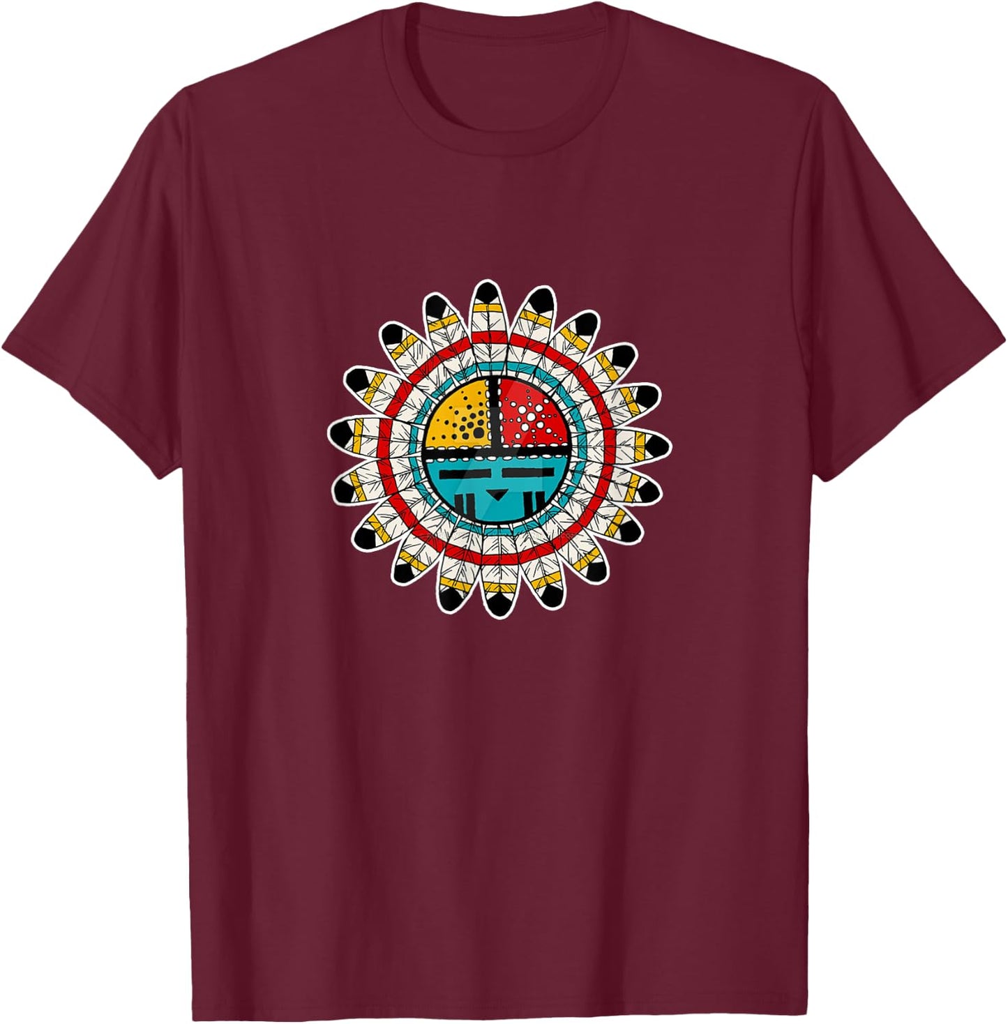 Hopi Kachina Native American , -Adults, Black, Small, Short Sleeve, Modern Graphic T-Shirt - T-Shirt | Maroon