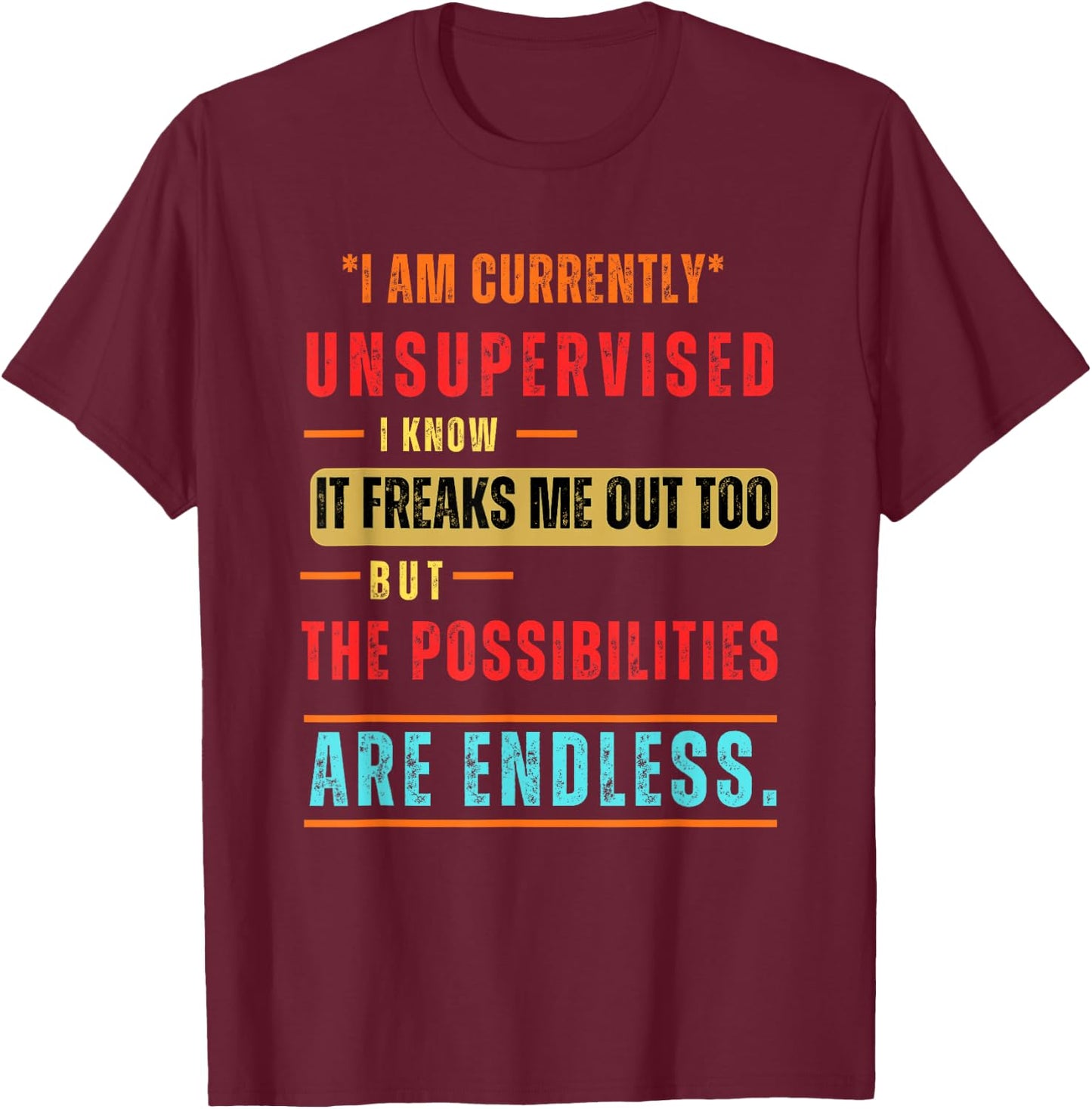 I'm Currently Unsupervised Novelty Graphic Sarcastic Funny T-Shirt - T-Shirt | Maroon