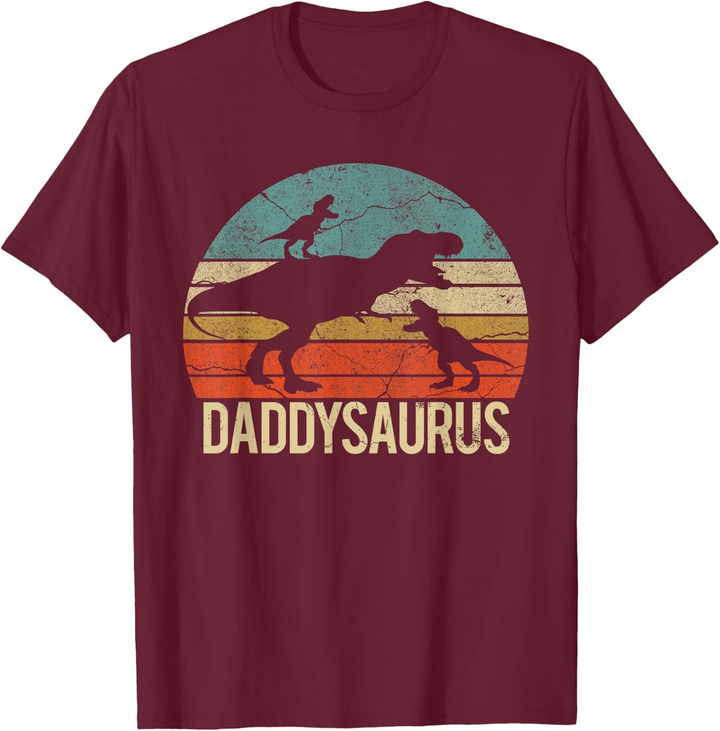 Daddy Dinosaur Daddysaurus 2 Two Kids for Dad T-Shirt - T-Shirt | Maroon