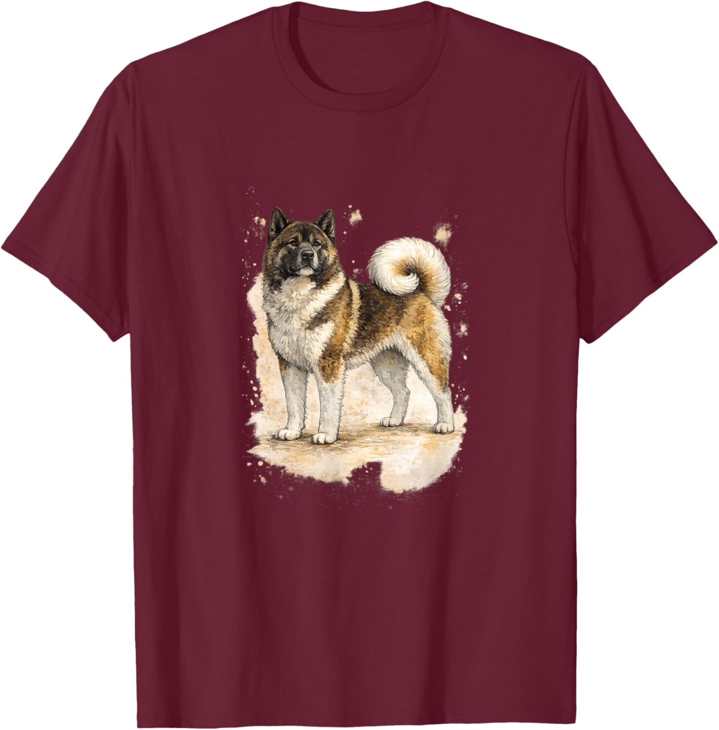 American Akita Watercolor Art – Majestic Akita T-Shirt - T-Shirt | Maroon