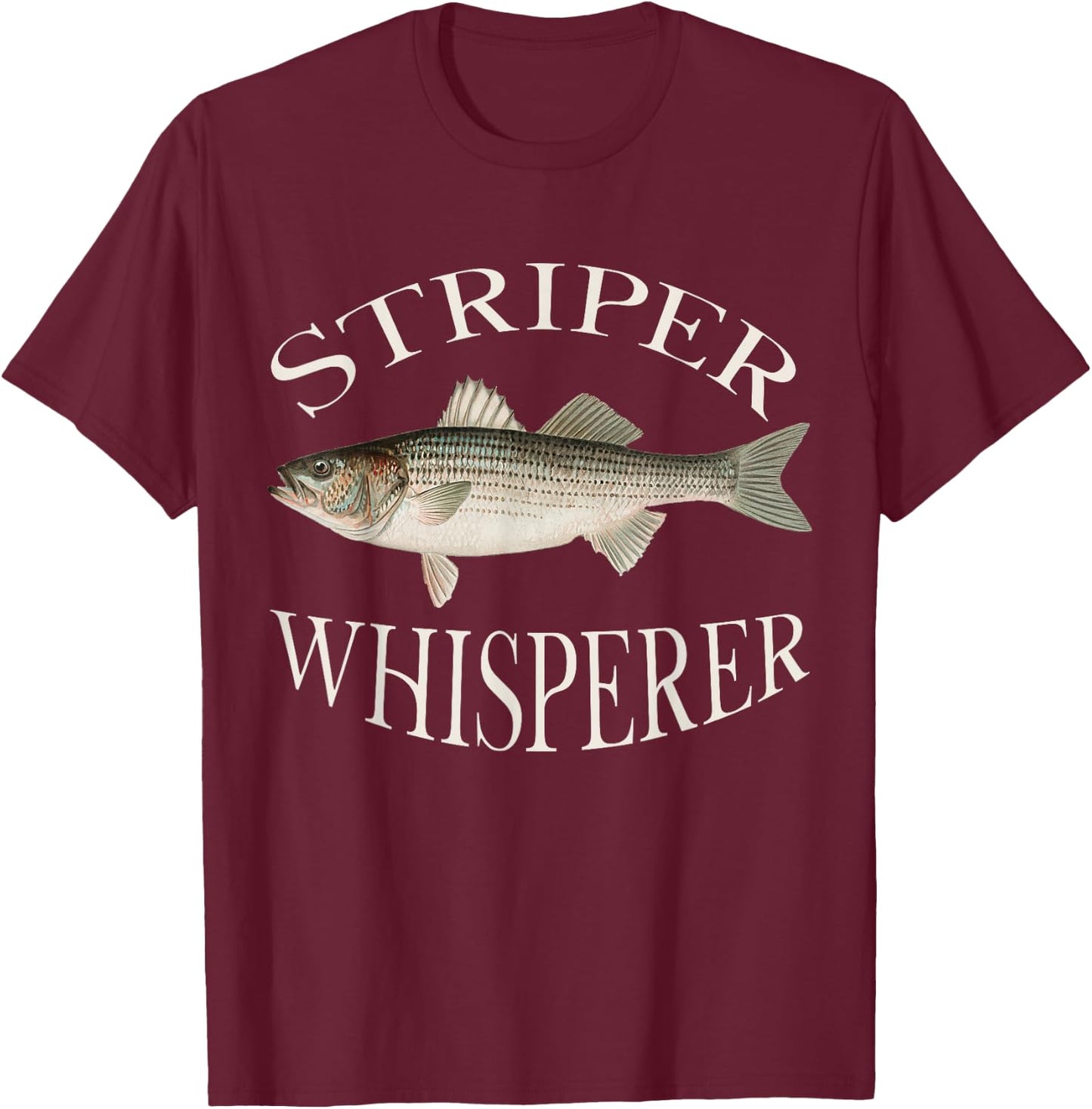 Striper Whisperer Striped Bass Fish Illustration Fishing T-Shirt - T-Shirt | Maroon