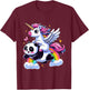 Unicorn Riding Panda Boys Girls Men Women Kids Rainbow T-Shirt - T-Shirt | Maroon