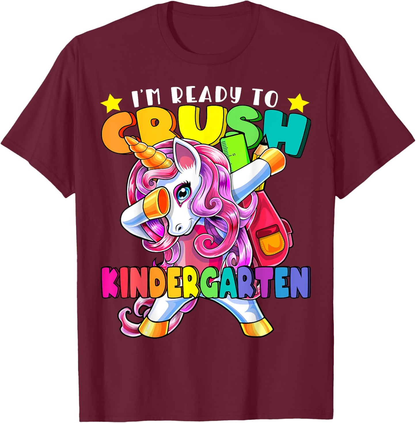Kindergarten Dabbing Unicorn Back to School Girls Gift T-Shirt - T-Shirt | Maroon