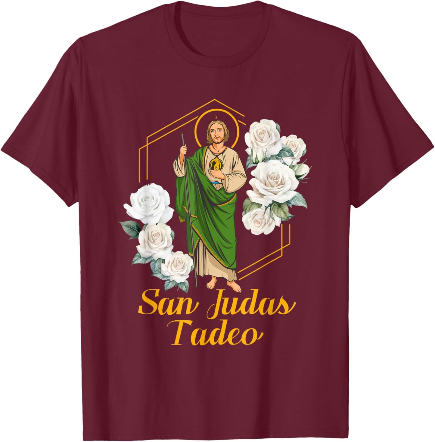 San Judas Tadeo con rosas T-Shirt - T-Shirt | Maroon