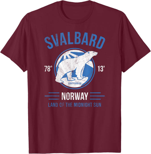 Svalbard Polar Bear T Shirt | Norway Northern Lights T-Shirt - T-Shirt | Maroon