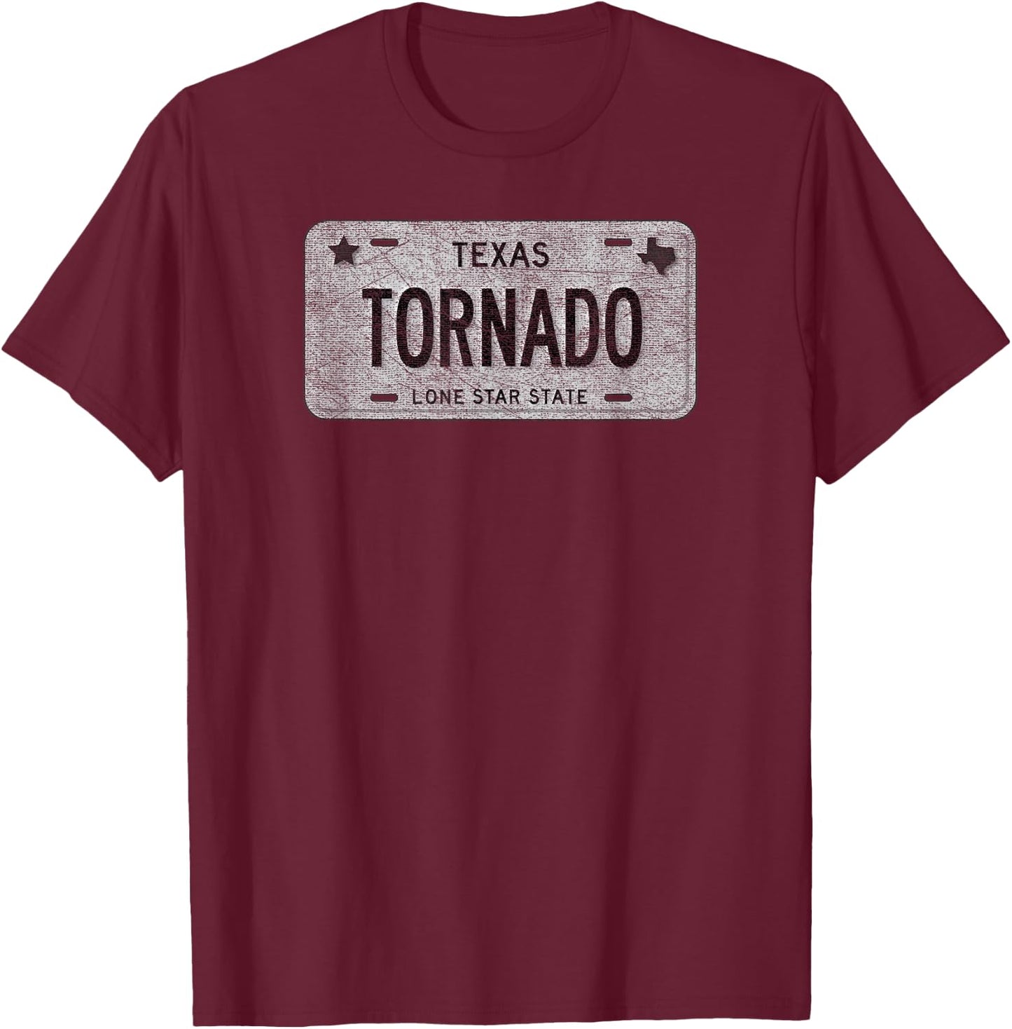 Funny TX State Vanity License Plate TORNADO T-Shirt - T-Shirt | Maroon
